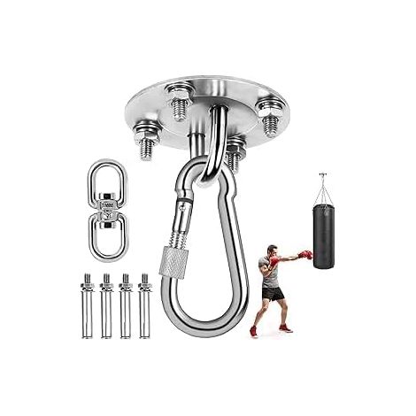 Gancio da soffitto girevole a 360° in acciaio inox per amache, con anello M8, capacità di carico di 400 kg, montaggio a soffitto per sacchi da boxe, yoga, sedie sospese, altalene