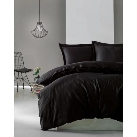 Bettwäsche - 1 Bettbezug 220 x 240 cm + 2 Kissenbezüge 60 x 60 cm - Satin 100% Baumwolle - Schwarz