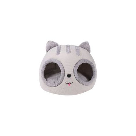 Panier niche en forme de tête de chat avec couverture douce et lavable –