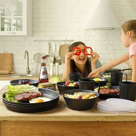 Lot de 6 grands bols alimentaires 750 ml avec couvercles noirs, incassables, adaptés pour salade, soupe et usage quotidien en cuisine (1/5)