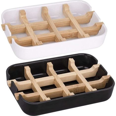 Boîte à Savon - Naturel - 2Pcs - Fibre de Bambou - Détachable - Facile à Nettoyer (1/4)