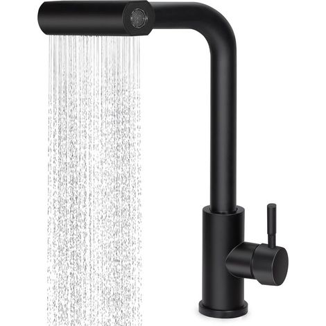 Robinet de Cuisine Noir Mat Rétractable avec Douchette Pivotante à 360°, 4 Modes de Jet, Mitigeur Évier Extensible Eau Chaude et Froide (1/5)