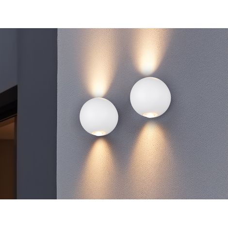 2er Set LED Außenwandleuchten Up and Down, Kugel in Weiß Ø 10cm (1/5)