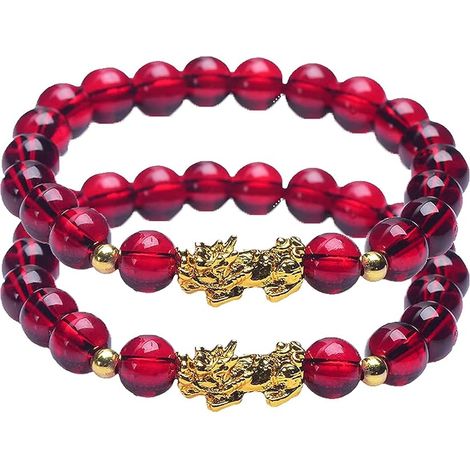 Lot de 2 bracelets en grenat, bracelets de yoga et reiki porte-bonheur et prospérité, stimulent le métabolisme, réduisent les gonflements, bracelet triple protection
