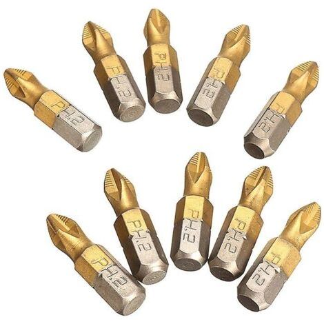 10 Stück Bohrfutter magnetische Phillips-Schraubendreher-Bits mit Titanbeschichtung, rutschfest, 1/4 Sechskantschaft Ph2 Elektroschraubendreher-Bits Handwerkzeuge 25mm (1/4)