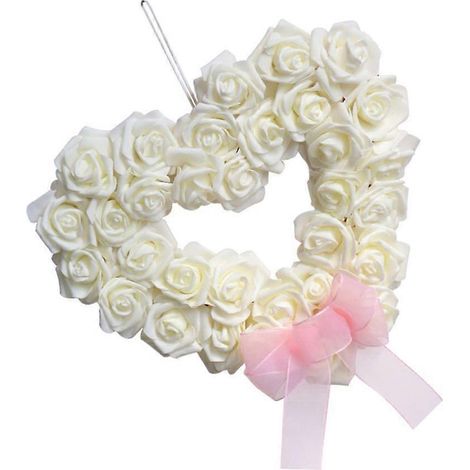 Couronne de fleurs en forme de cœur, guirlande de roses blanches artificielles pour seuil de porte