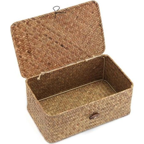 Boîte De Rangement - Osier Naturel - 26x16x9cm - Pliable Avec Couvercle - 1 Pièce (1/4)