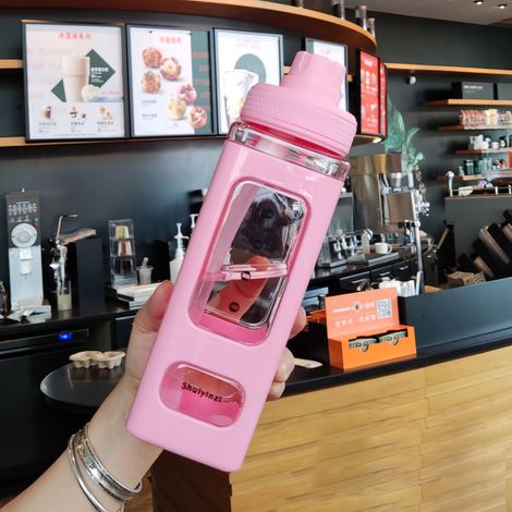 Bouteille d'eau en paille 700ml, grande capacité, double paroi, pour maison, gym, école, rose (1/5)