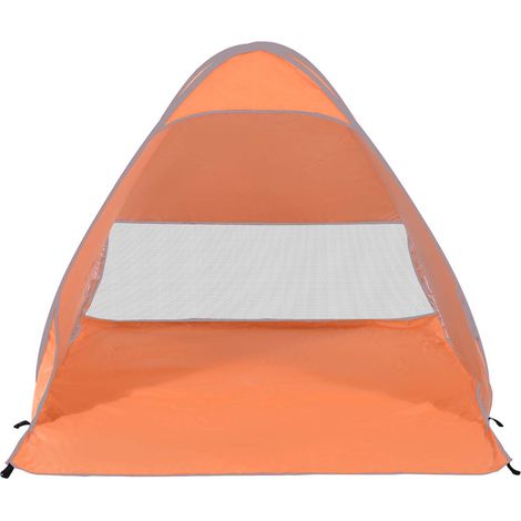 Tente de plage pliable, automatique, prête à monter instantanément, protection UV, fenêtre arrière, grand tapis de sol orange