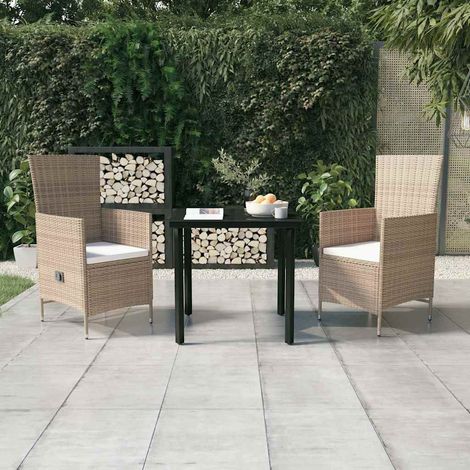 vidaXL Juego de comedor de jardín 3 piezas con cojines beige (1/5)