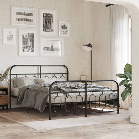 Cadre de lit métal sans matelas-Structure de lit avec pied de lit noir 150x200cm 475058 (1/5)