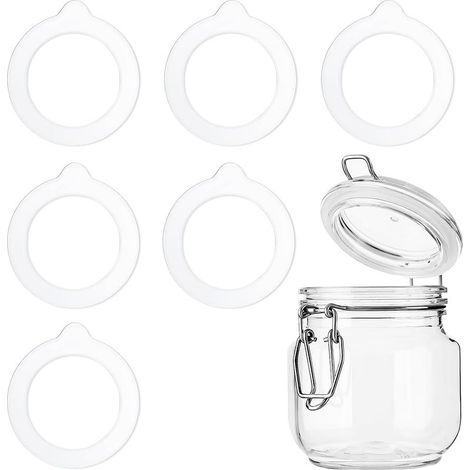 Set di 6 guarnizioni di ricambio in silicone, a tenuta stagna e riutilizzabili, per coperchi di barattoli Mason e barattoli di vetro a bocca larga (9,4 x 6,9 cm). (1/5)