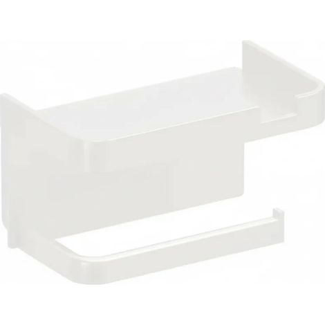 Porte-papier toilette multifonctionnel en plastique blanc, sans perçage, avec étagère, support mural pour salle de bain. (1/5)