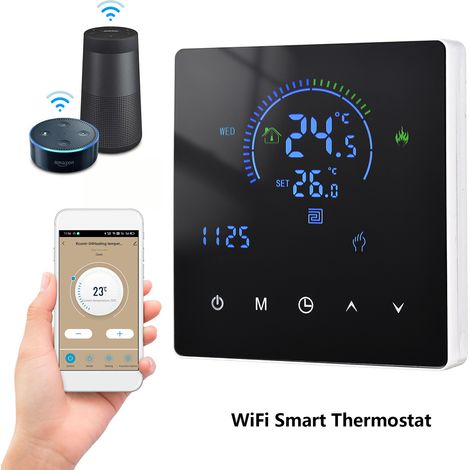 Thermostat Intelligent, contrôleur de température, écran LCD, bouton tactile, Programmable, pour maison, bureau, école, hôtel (1/5)