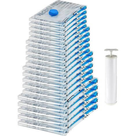 20 Vakuumbeutel mit Pumpe, 80 % platzsparend, für Kleidung und Bettdecken, PA und PE (1/5)