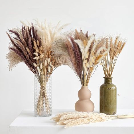 160 Pièces Pampas Sechees Decoration Beige Fleurs Séchées Blé (1/5)