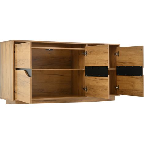 Cómoda de salón 140x40x70 cm con 3 puertas y baldas regulables, efecto madera negro (1/5)