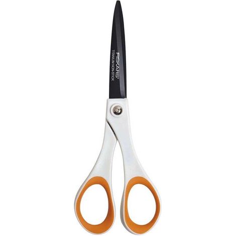 Tijeras Fiskars Titanium Non-Stick blancas y naranjas 18 cm