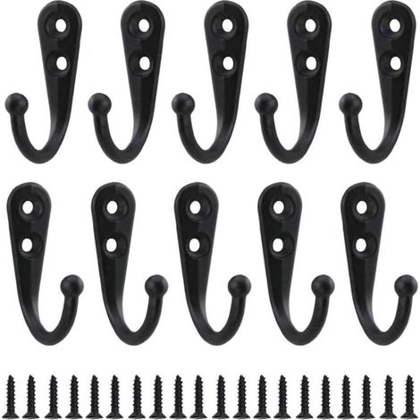 10 Crochets Muraux Simples Noirs avec Vis de Montage Patère Murale Décoration Intérieure (1/5)