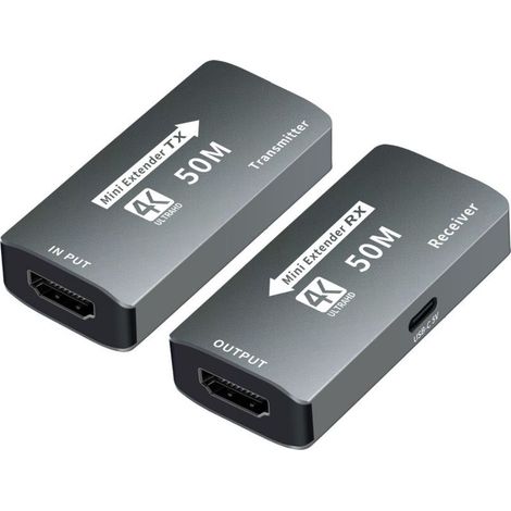Répéteur HDMI 4K 50 m avec câble Ethernet intégré, transmetteur récepteur HDMI haute vitesse (1/5)