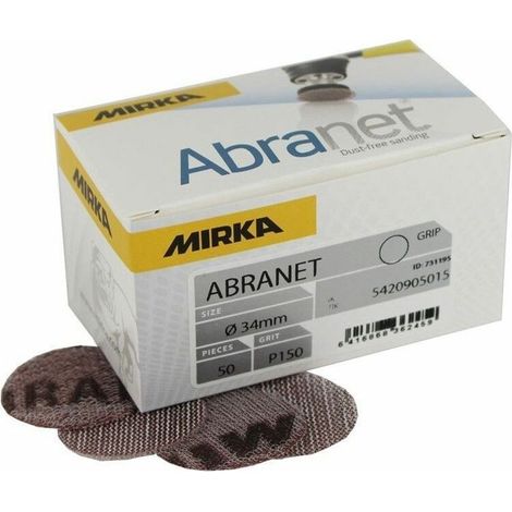 Mirka – Boîte de 50 disques abrasifs auto-agrippants Ø 34 mm – Grain 120 pour ponçage de mastic et laques – Réduction de poussière