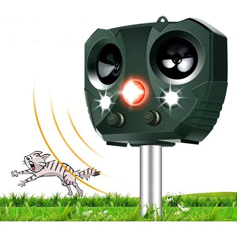 Répulsif ultrasonique animal solaire imperméable à l'eau avec capteur de mouvement, flash, USB rechargeable, répulsif efficace chien chat cerf raton laveur lapin écureuil oiseau ferme jardin Cour