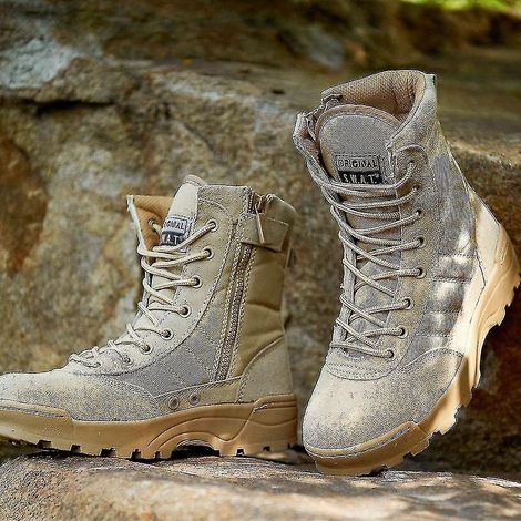 Bottes tactiques militaires désertiques, uniformes des forces spéciales, chaussures de travail et de sécurité pour hommes et femmes, bottes de combat à fermeture éclair, baskets - 46 - Sable (1/5)