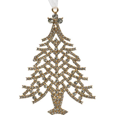 Weihnachtsanhänger Tanne Goldfarben mit Glittersteinen 10 cm - Metall