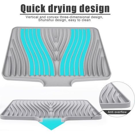 Tapis d'égouttage en silicone, boîte de rangement pour évier de cuisine, résistant à la chaleur, antidérapant, 40 cm, gris (1/5)