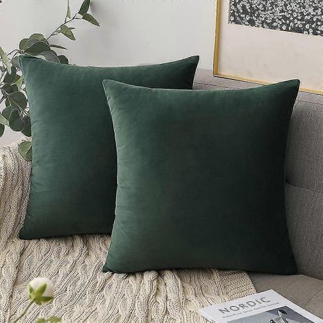 Housse de coussin, 2 housses de coussin vertes - Coussin de canapé en velours - 45 cm x 45 cm (1/4)