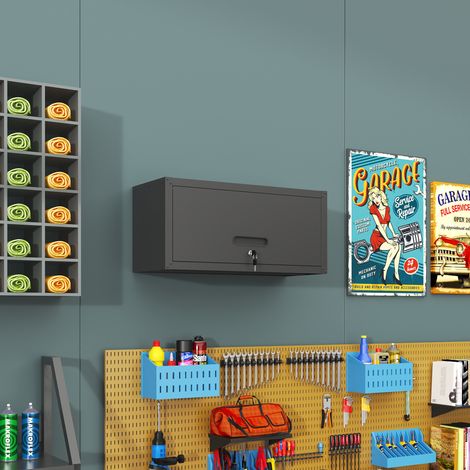 Armoire murale métallique polyvalente, armoire utilitaire murale avec porte verrouillable, armoire à outils suspendue en acier, idéale pour le garage, le sous-sol, l'atelier et la cuisine, H 34,5 cm × (1/5)