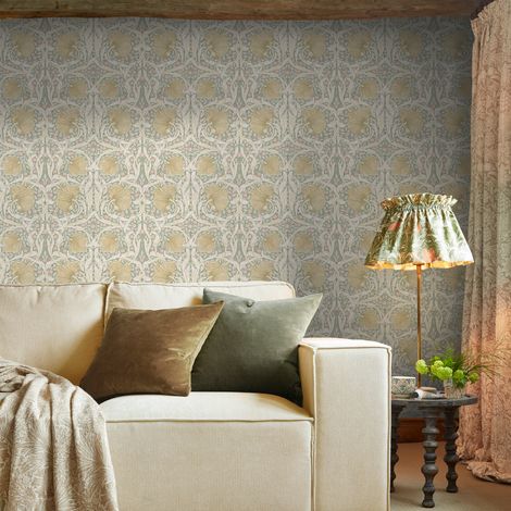 Papier peint intissé William Morris Pimpernel Spring Breeze 1005 x 52cm Vert, ocre, beige (1/5)