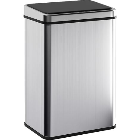 Poubelle Automatique 40L Acier Inoxydable Argenté Capteur Couvercle Fermeture Douce