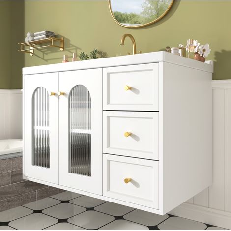 Mueble de baño suspendido con lavabo 80 cm MDF blanco DESVIAE (1/5)