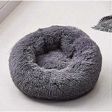 Panier rond de couchage pour chien et chat, coussin en peluche, matelas épais, lit d'hiver rond pour animaux de compagnie (XS/40 cm, gris foncé) (1/5)