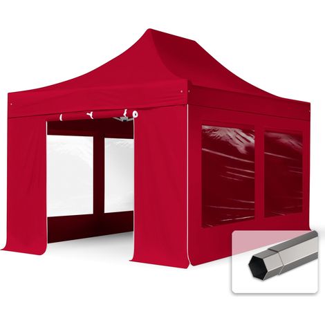 3x4,5 m Faltpavillon, PREMIUM Stahl 40mm, Seitenteile mit Panoramafenstern, rot