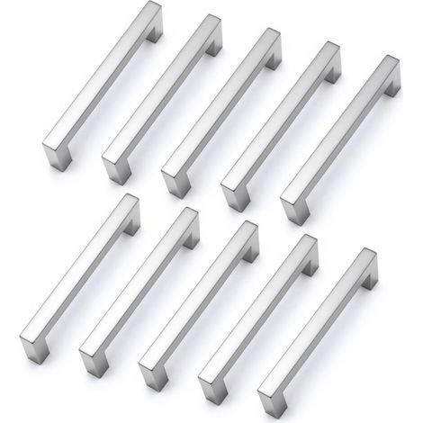 Lot de 10 - Poignée Meuble - Poignée Tiroir - Acier Inoxydable 304 Résistant à la Corrosion Design Ergonomique pour Cuisine et Placard Argent 128mm (1/5)