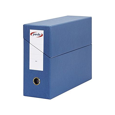 Caja transferencia pardo folio forrado extra doble lomo 80 mm estuche interior con tarjetero azul