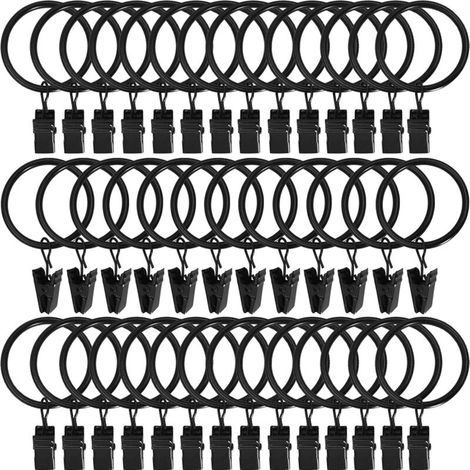 Metallgardinenringe mit Clips, Innendurchmesser 1,5", 40er-Packung (schwarz)
