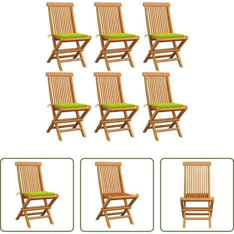 Teakholz - Gartenstühle mit Hellgrünen Kissen 6 Stk. Massivholz Teak (1/5)