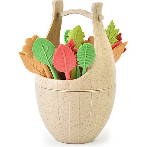 Fourchette À Fruits - Paille De Triticum Aestivum - Seau En Bois Miniature - Pour Dessert Barbecue Et Pique-Nique - 1 Pièce (1/5)