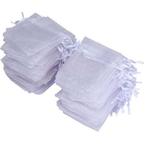 100 sachets en organza à cordon pour bijoux, bonbons de mariage (blanc) (1/5)