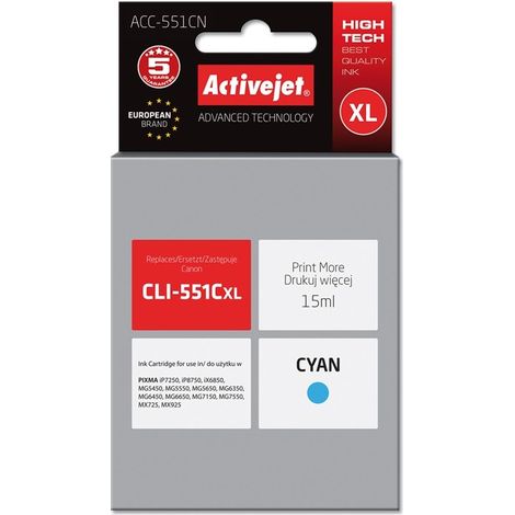 Cartouche d'encre Activejet ACC-551CN (remplace Canon CLI-551C Supreme 15 ml cyan) (1/2)