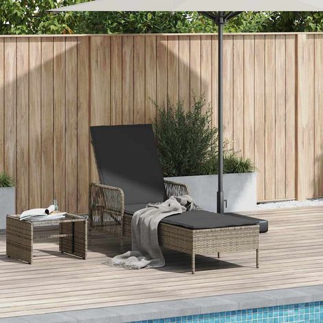 Sonnenliege Grau und Dunkelgrau 200 x 55 x 92 cm Poly-Rattan