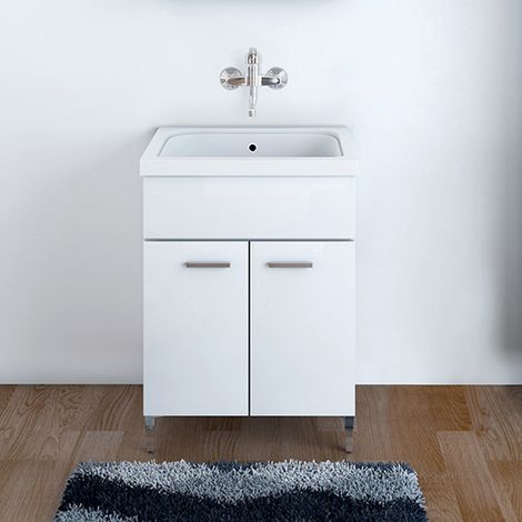 Mobile Lavatoio Bianco Lucido in ceramica 60x50 cm con strofinatoio integrato (1/5)
