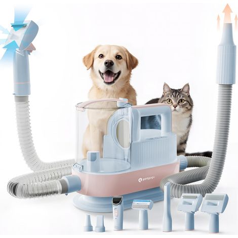 Tondeuse Chien avec Aspirateur, 7-en-1 Kit de Toilettage pour Chiens & Chats, 11000Pa Puissance d’Aspiration, Réservoir 2,5L, Appareil Silencieux avec 3 Niveaux et Séchage, M1 Pro-bleu