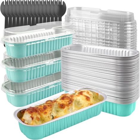 Moule rectangulaire de 193 g avec couvercle (lot de 150), petit moule jetable bleu pour gâteaux, cheesecakes, pains et brownies. (1/5)