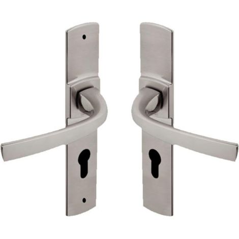 Set de Poignée de Porte sur Petite Plaque MUZE - Version Cle I Porte Cuisine/Salon, Entraxe 165 mm - Système de Pose Facile - en Zamak Résistant - Finition Platine (1/5)