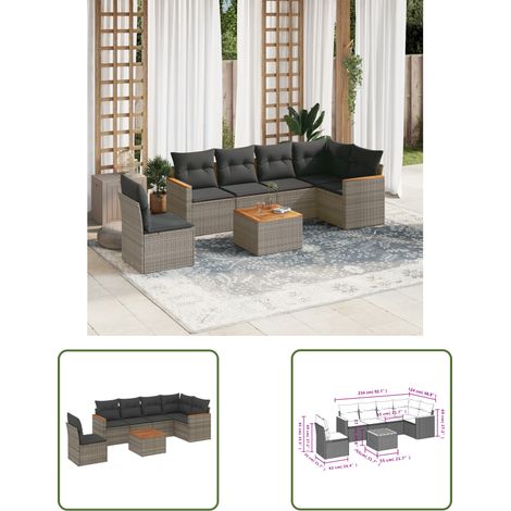 The Living Store 7-tlg. Garten-Sofagarnitur mit Kissen Grau Poly Rattan - Gartenmöbel Set - Esszimmergarnitur - Outdoor Möbel - Lounge Sofa - Rattan Gartenmöbel (1/3)