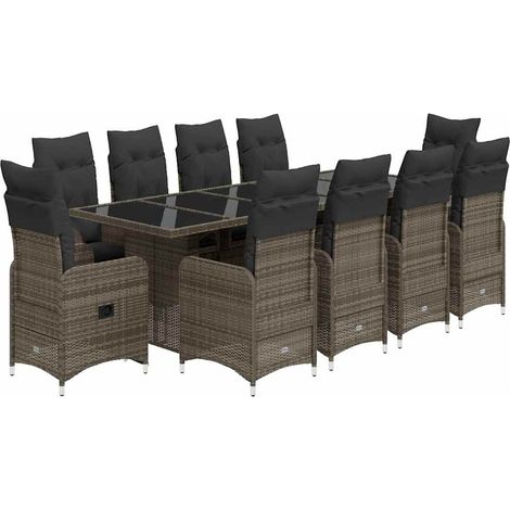 Set Bistrò da Giardino 11 pz con Cuscini in Polyrattan Grigio vidaXL (1/5)